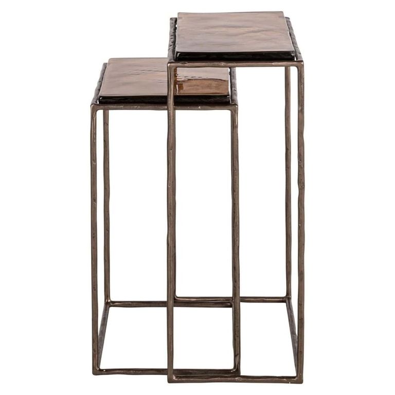 Villano End Table - 2 Tier - Bronze - Glass and Metal