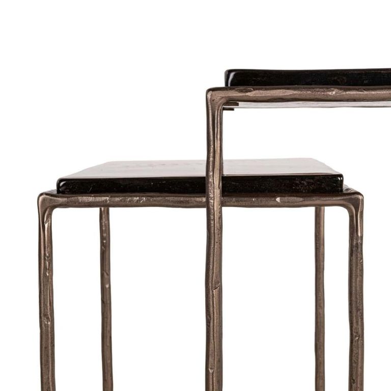 Villano End Table - 2 Tier - Bronze - Glass and Metal