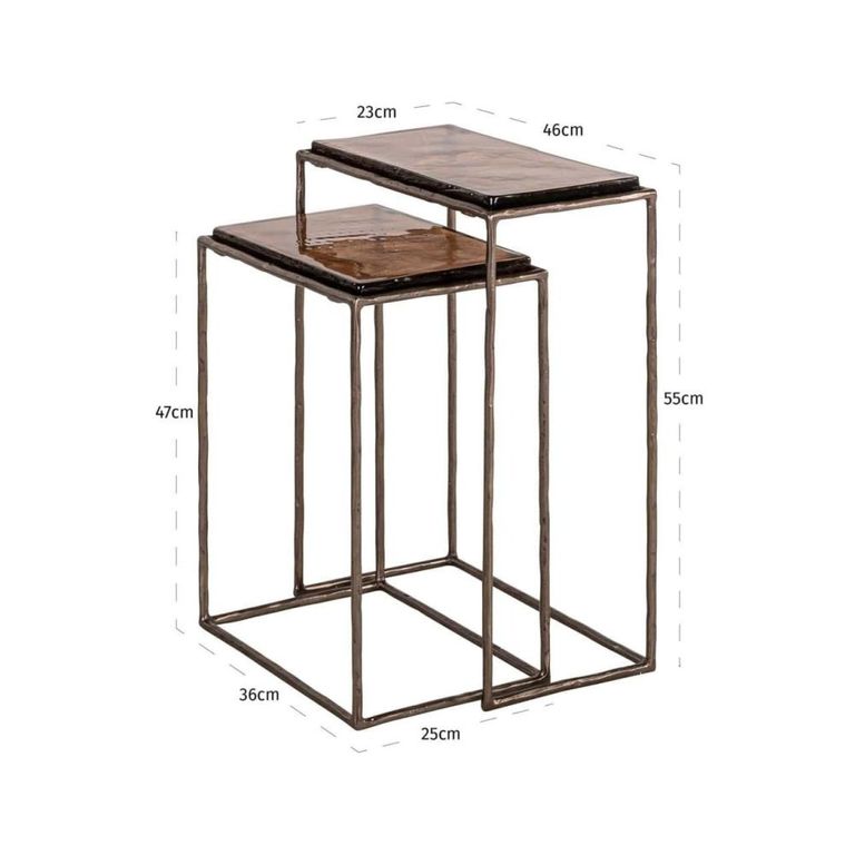 Villano End Table - 2 Tier - Bronze - Glass and Metal