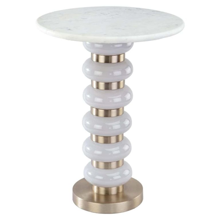 Villeray End Table - Round - White - Marble and Aluminum
