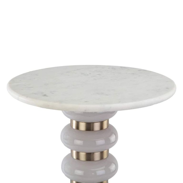 Villeray End Table - Round - White - Marble and Aluminum