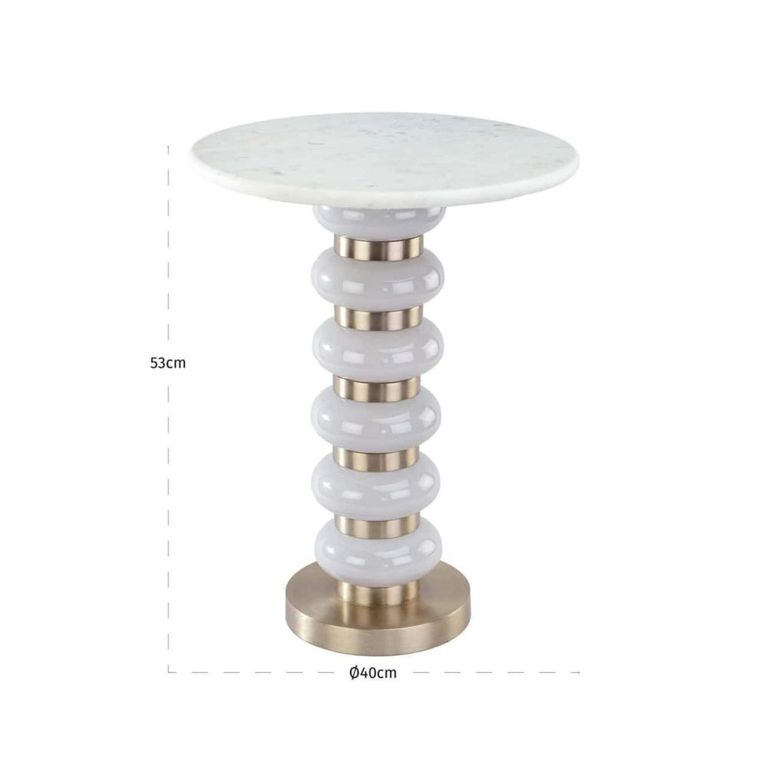 Villeray End Table - Round - White - Marble and Aluminum