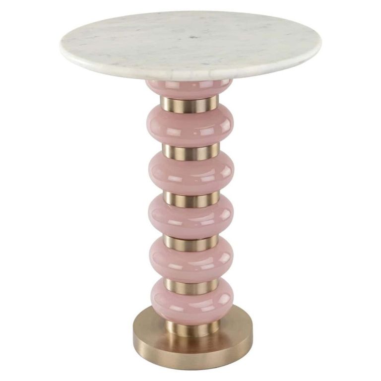 Villeray End Table - Round - White and Pink - Marble and Aluminum