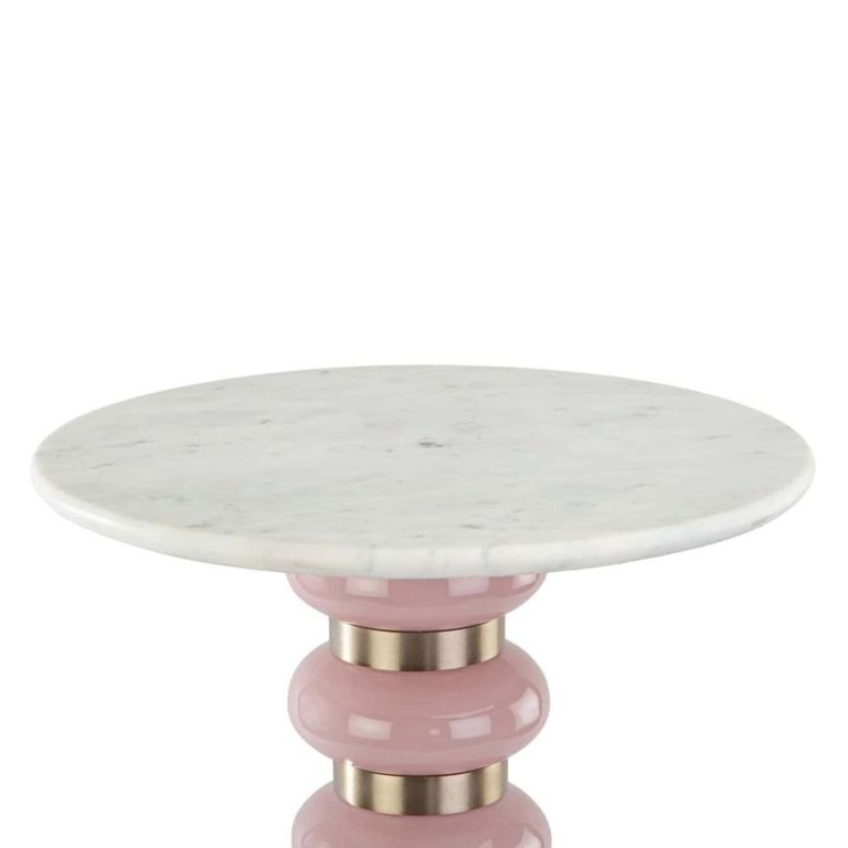 Villeray End Table - Round - White and Pink - Marble and Aluminum