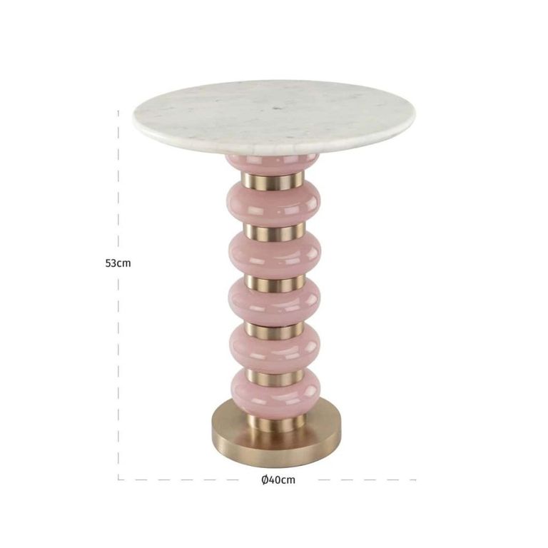 Villeray End Table - Round - White and Pink - Marble and Aluminum