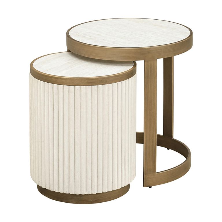 Tivoli Fluted Side Table - 2 Tier - Round - White - Ceramic