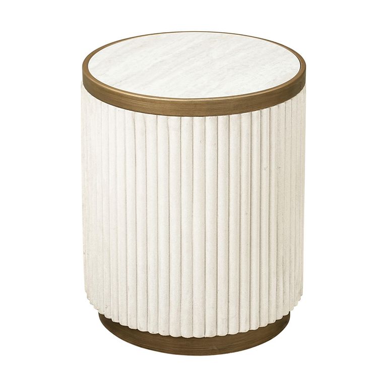 Tivoli Fluted Side Table - 2 Tier - Round - White - Ceramic