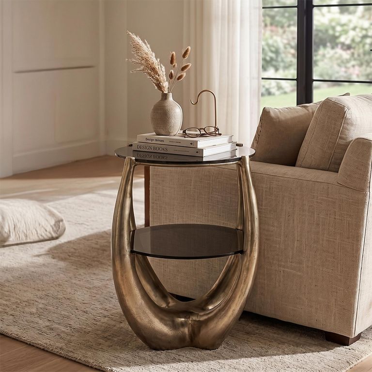 Aida End Table - Smoked and Gold - Glass and Aluminum