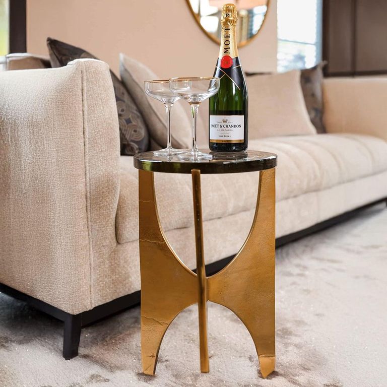 Avery End Table - Round - Smoked and Gold - Glass and Aluminum