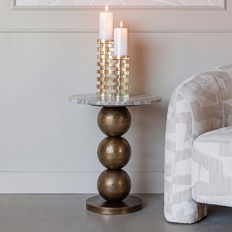 Barley End Table - Round - Beige and Gold - Marble and Aluminum
