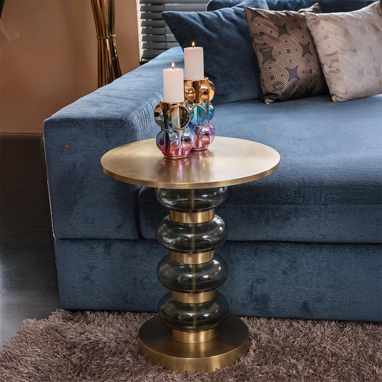 Dalina End Table - Round - Green and Gold - Glass and Aluminum