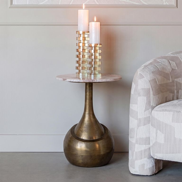 Sia End Table - Round - Beige and Gold - Marble and Aluminum