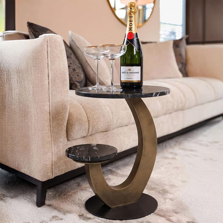 Tibby End Table - Black and Gold - Marble and Aluminum