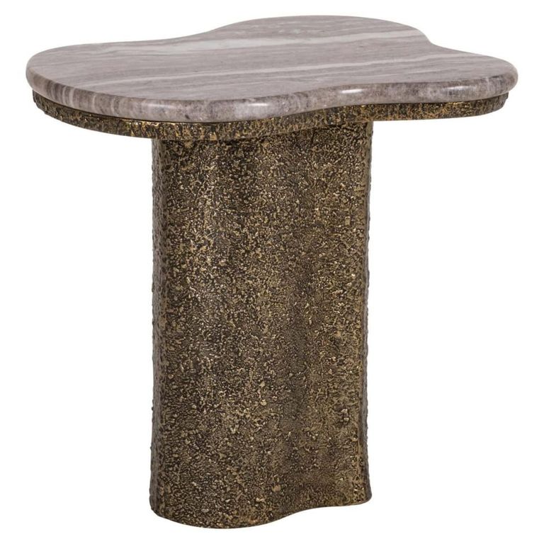 Abandos End Table - Abstract - Antique Brass - Marble and Aluminum