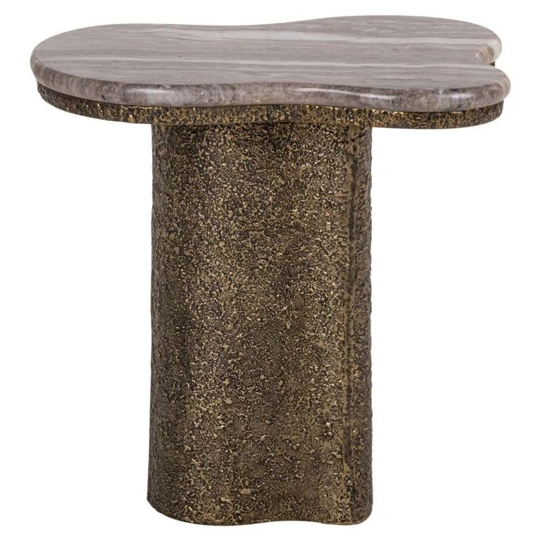 Abandos End Table - Abstract - Antique Brass - Marble and Aluminum
