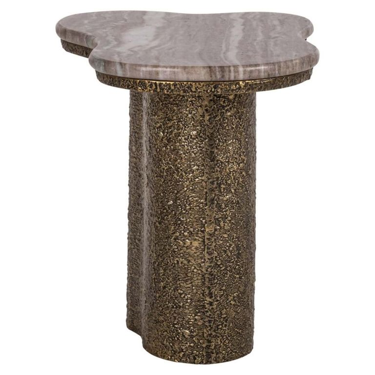 Abandos End Table - Abstract - Antique Brass - Marble and Aluminum