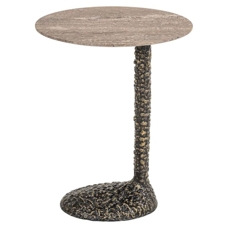 Arosa End Table - Oval - Brown and Black - Travertine and Aluminium