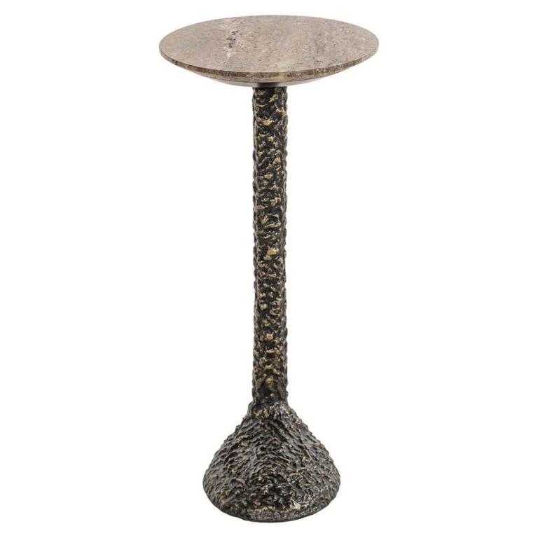Arosa End Table - Oval - Brown and Black - Travertine and Aluminium