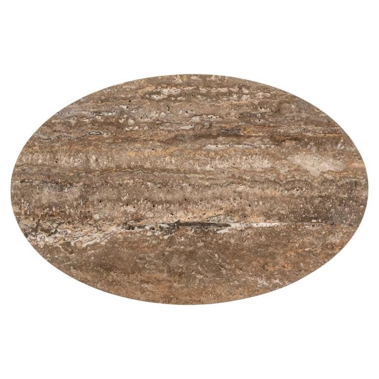 Arosa End Table - Oval - Brown and Black - Travertine and Aluminium