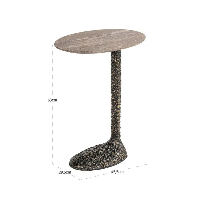 Arosa End Table - Oval - Brown and Black - Travertine and Aluminium