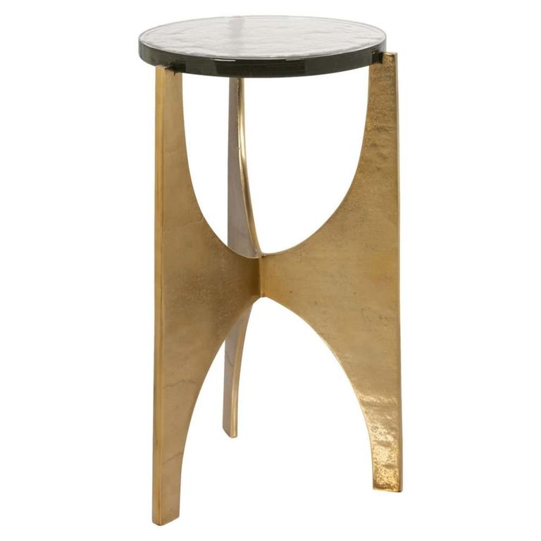 Avery End Table - Round - Smoked and Gold - Glass and Aluminum