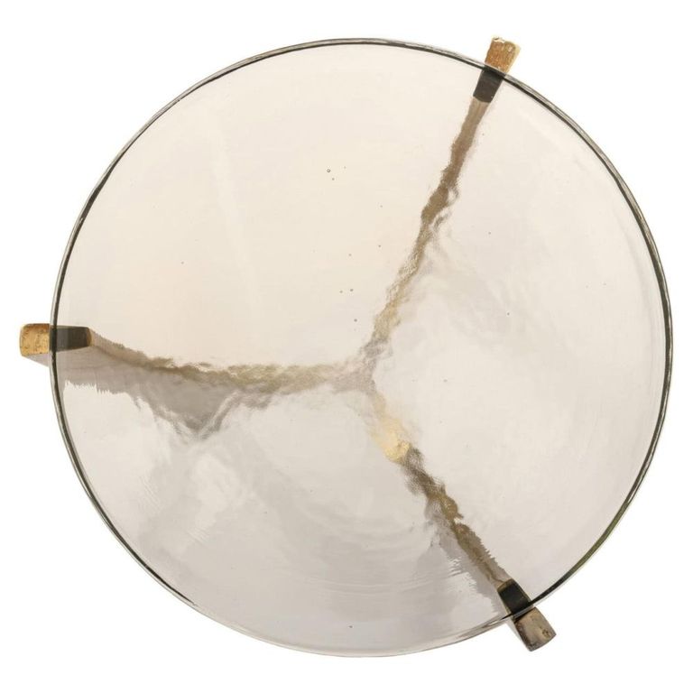 Avery End Table - Round - Smoked and Gold - Glass and Aluminum
