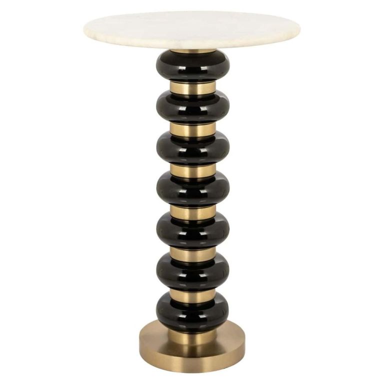 Barbara End Table - Round - White and Black - Glass and Marble