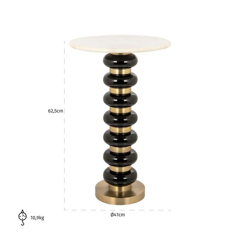 Barbara End Table - Round - White and Black - Glass and Marble