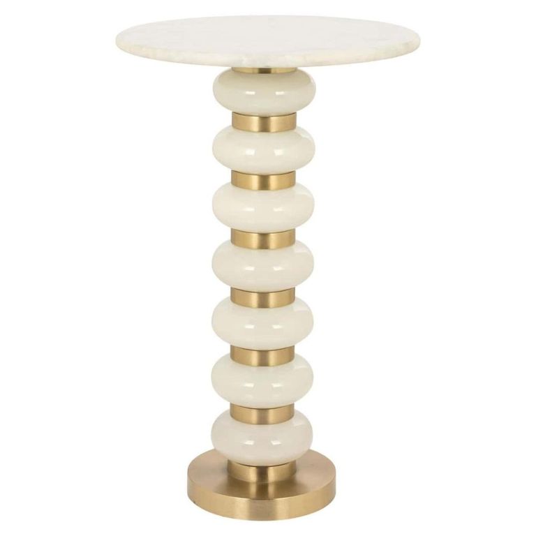 Barbara End Table - Round - White and Gold - Glass and Marble