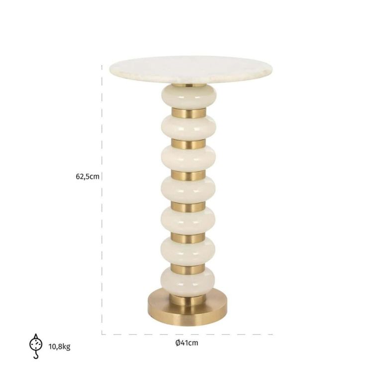 Barbara End Table - Round - White and Gold - Glass and Marble