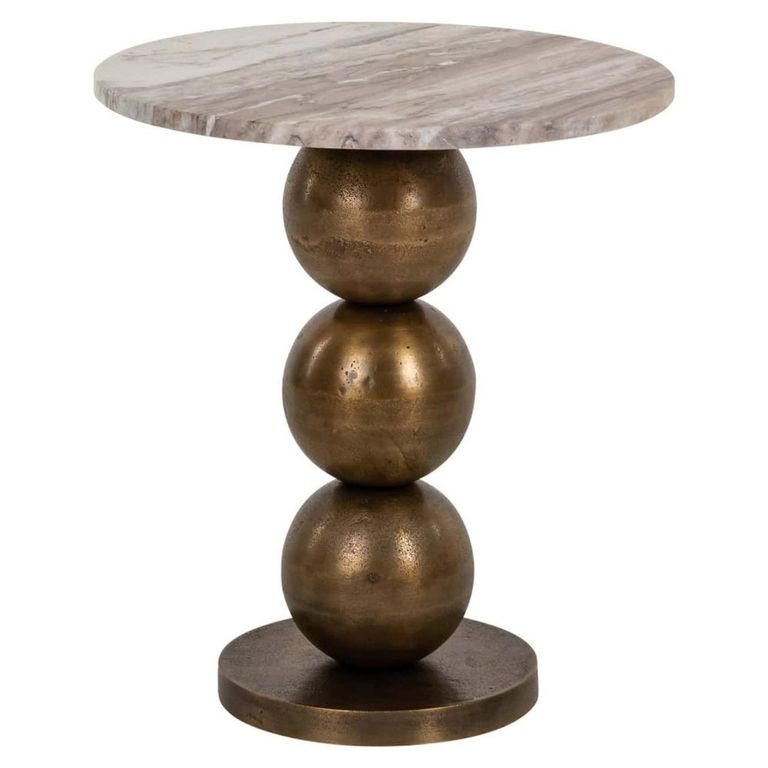 Barley End Table - Round - Beige and Gold - Marble and Aluminum