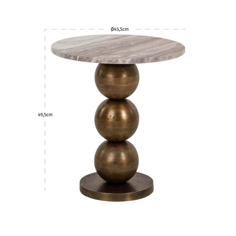 Barley End Table - Round - Beige and Gold - Marble and Aluminum