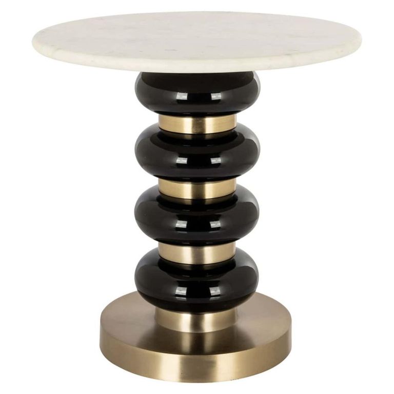 Boann End Table - Round - White and Black - Glass and Marble