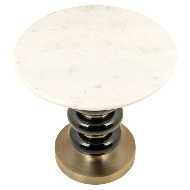 Boann End Table - Round - White and Black - Glass and Marble