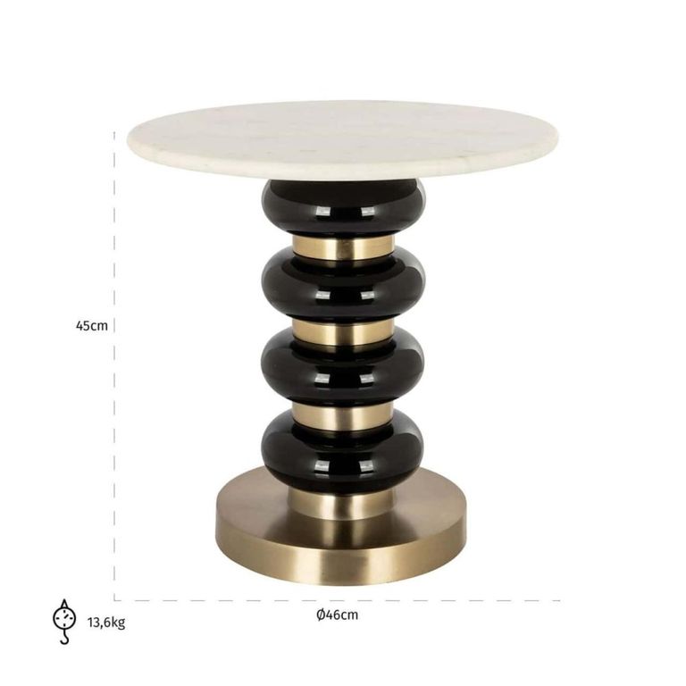 Boann End Table - Round - White and Black - Glass and Marble