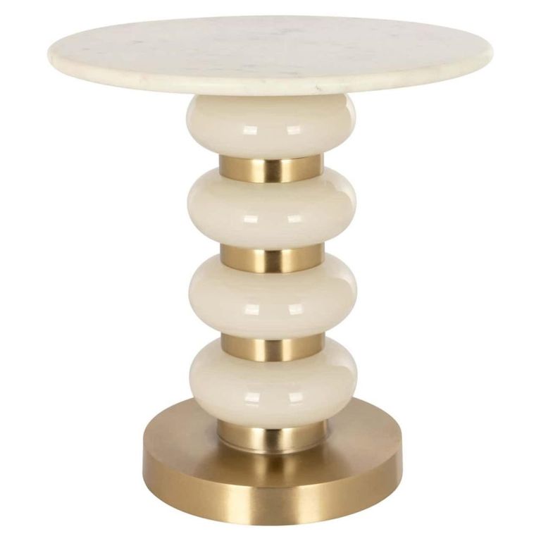 Boann End Table - Round - White and Gold - Glass and Marble