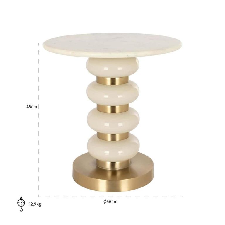 Boann End Table - Round - White and Gold - Glass and Marble