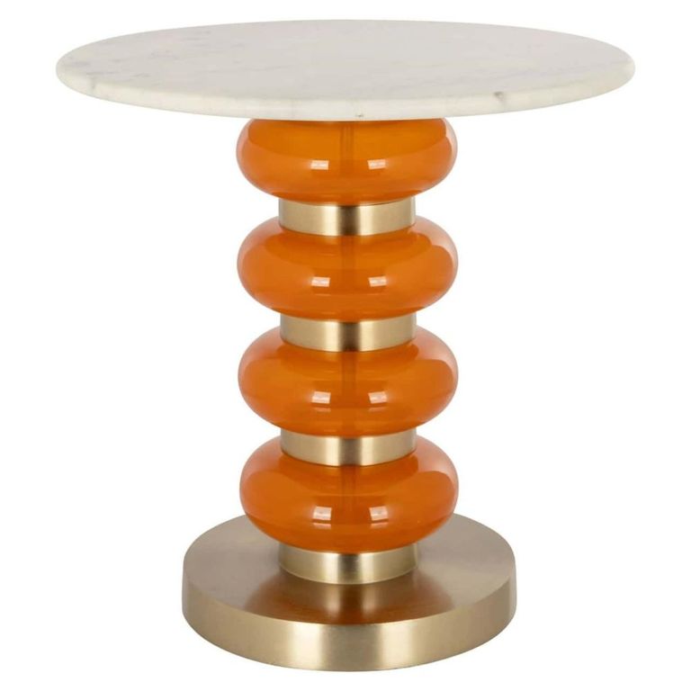 Boann End Table - Round - White and Orange - Glass and Marble