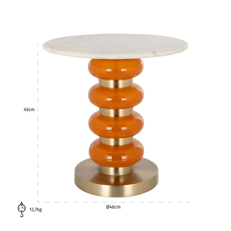 Boann End Table - Round - White and Orange - Glass and Marble