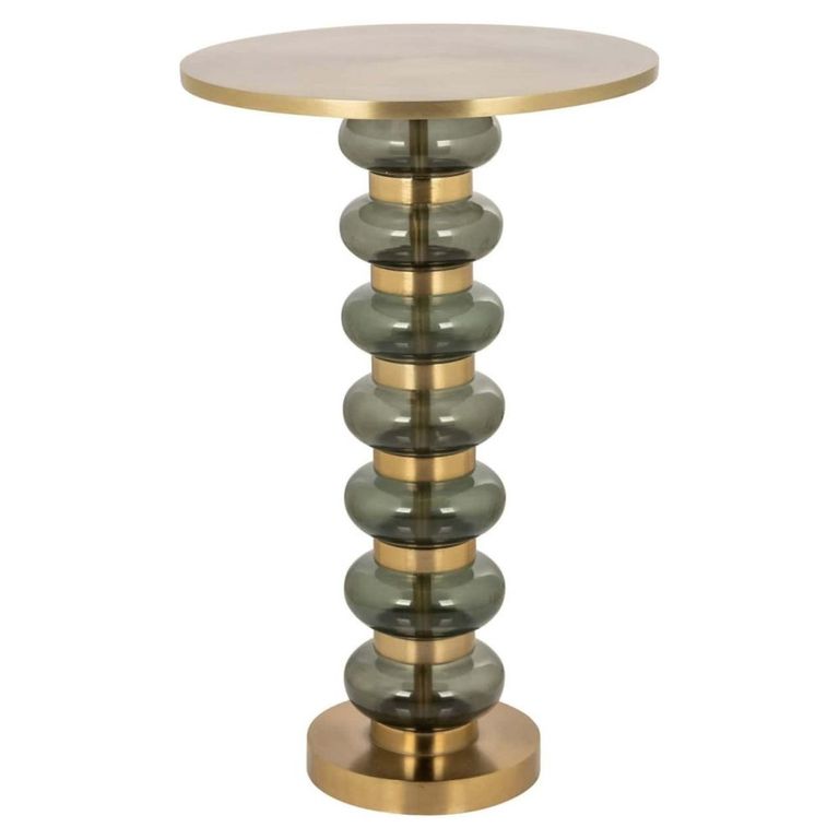 Bowiene End Table - Round - Green and Gold - Glass and Aluminum