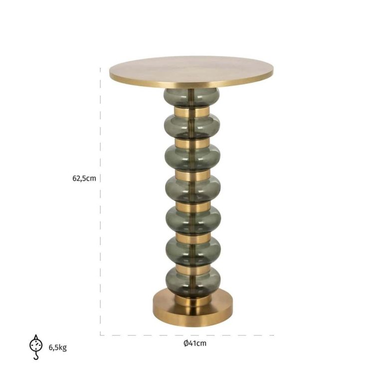 Bowiene End Table - Round - Green and Gold - Glass and Aluminum