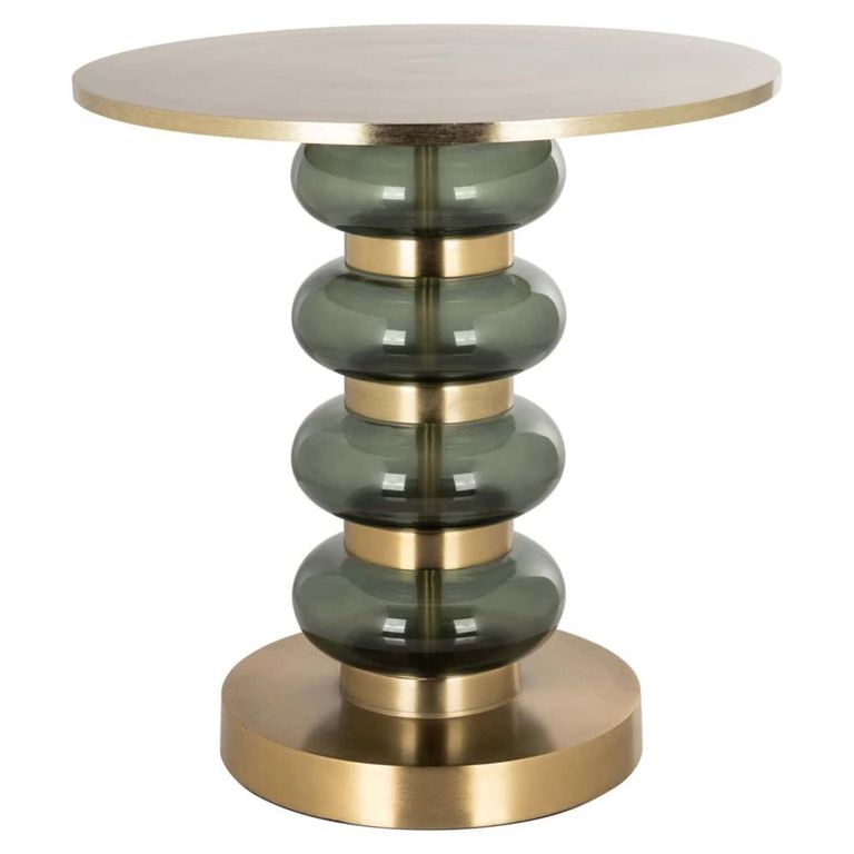Dalina End Table - Round - Green and Gold - Glass and Aluminum