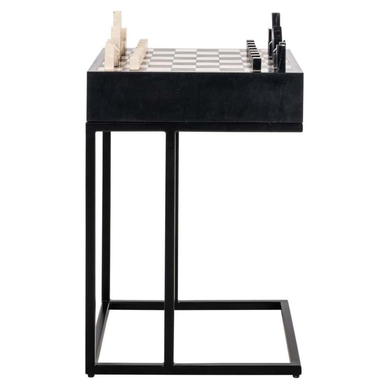 Davos End Table - 1 Drawer - Square - Black - Marble and Metal
