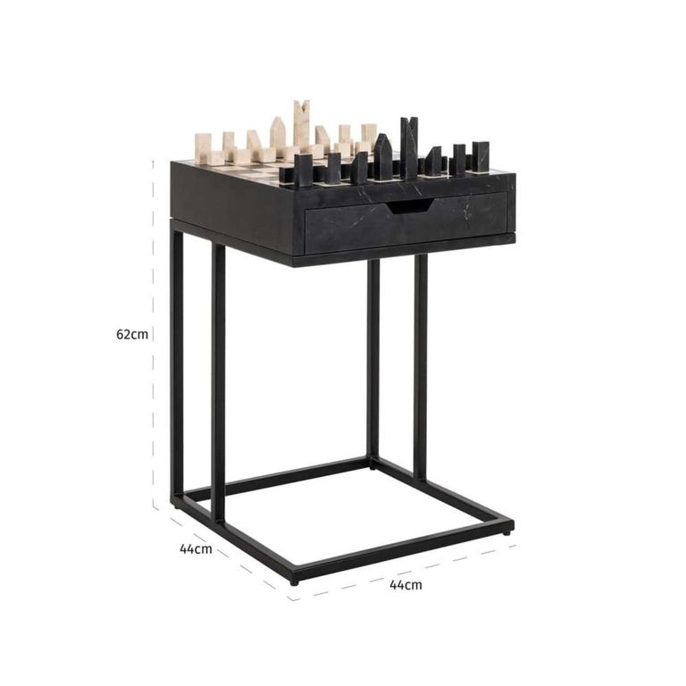 Davos End Table - 1 Drawer - Square - Black - Marble and Metal