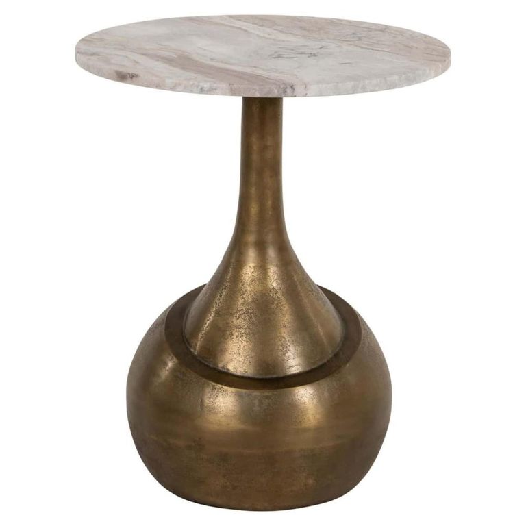 Sia End Table - Round - Beige and Gold - Marble and Aluminum