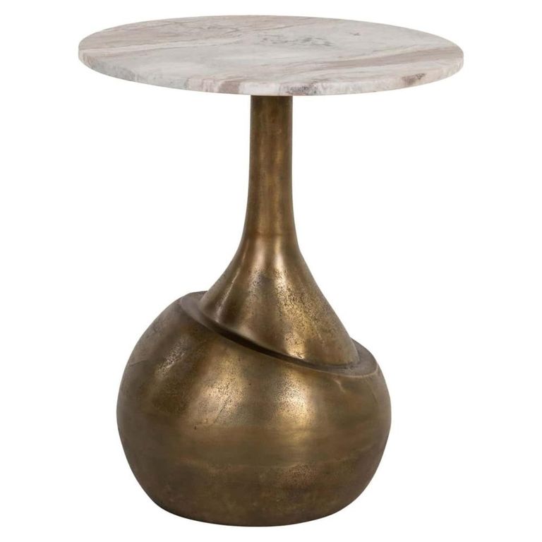 Sia End Table - Round - Beige and Gold - Marble and Aluminum