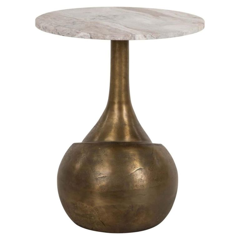 Sia End Table - Round - Beige and Gold - Marble and Aluminum