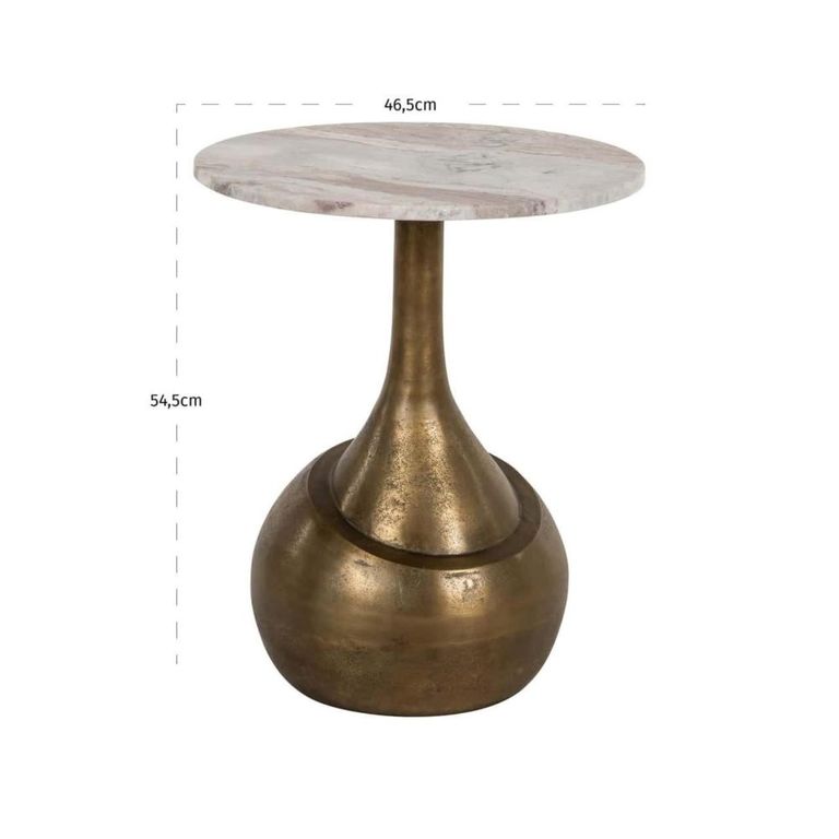 Sia End Table - Round - Beige and Gold - Marble and Aluminum