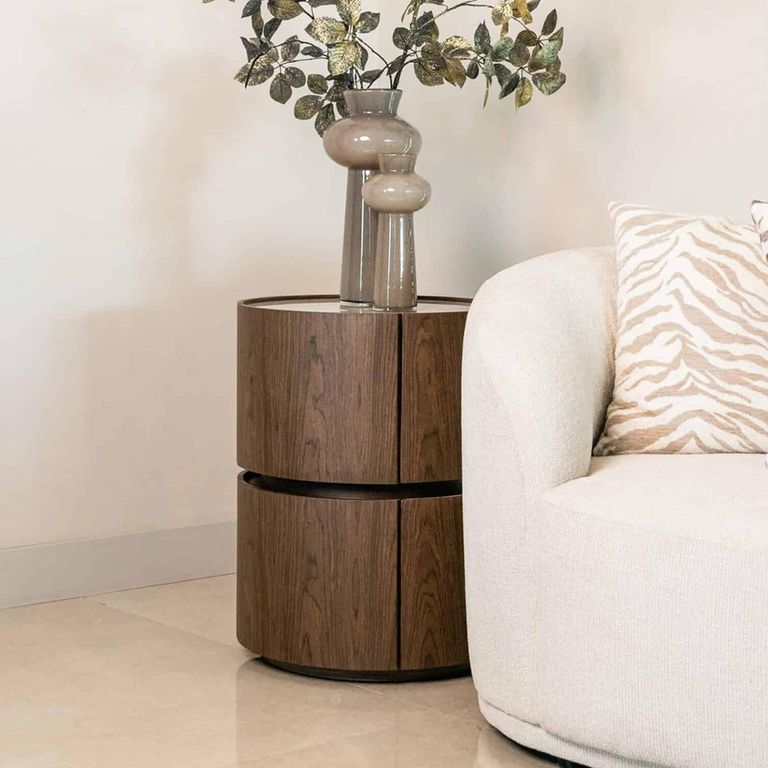 Ellery End Table - 2 Drawer - Round - Brown - Ceramic and Wood