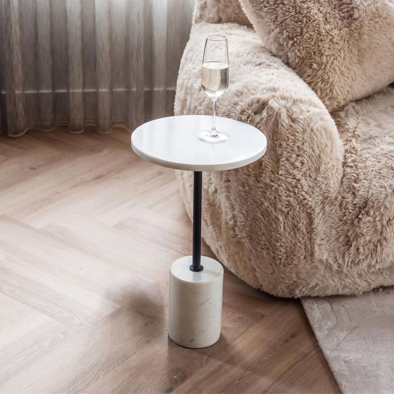 Misty White Marble Round Side Table